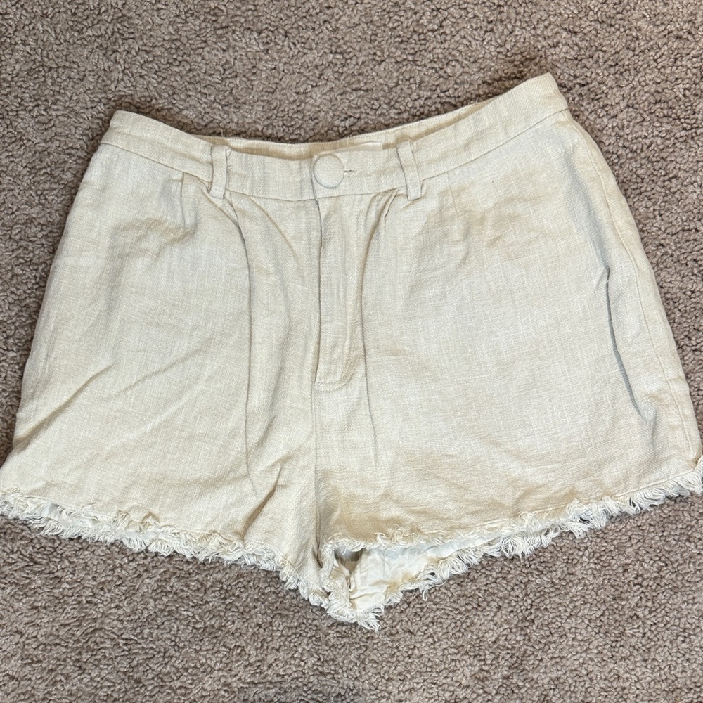 Lovers + Friends Cream Frayed High Waist Shorts